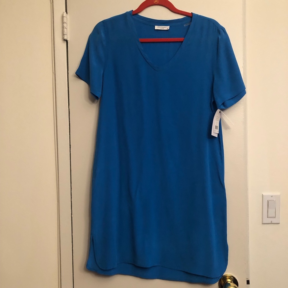 Silk blue tee shirt dress tags on
